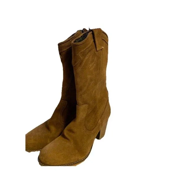 Poelman Suede Western Boots Womens 6.5 Brown Heeled Ankle/Mid Boot Made Portugal - Picture 5 of 5